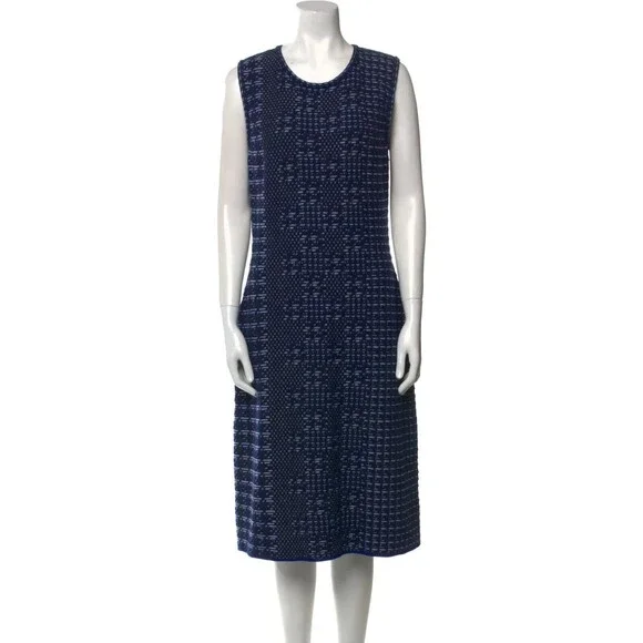 OSCAR DE LA RENTA Pixelated Houndstooth Sheath Dress Sz L BLUE